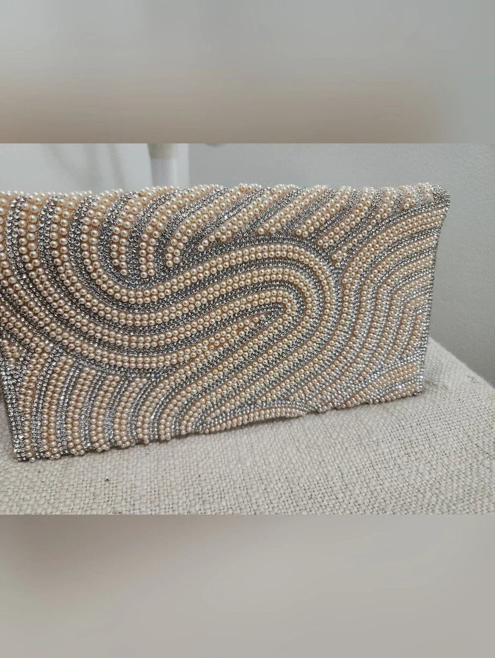 Pearl Embellished Clutch Bag in Champagne and Silver - Picture 8 of 10
